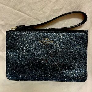 Coach Midnight Blue Wristlet In Star Glitter Fabric